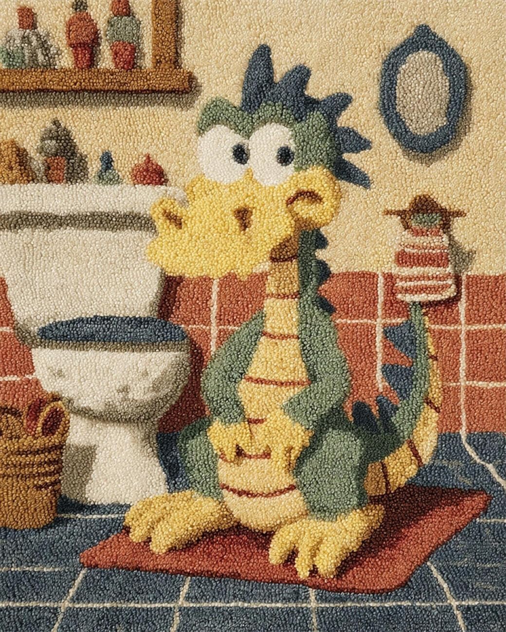 AMBATTERY Latch Hook Kits Carpet Dragon in the Bathroom 85x115cm