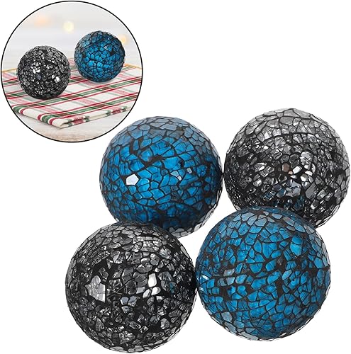 Miniatura 4 de Bolas decorativas - 4 bolas de esfera de mosaico de vidrio, bolas de centro de mesa para cuencos, jarrones y decoración de mesa de comedor - cuenco