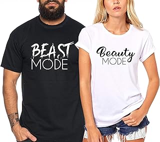 Beast Beauty Mode - Partner-T-Shirt Damen und Herren - 2 Stück - Couple-Shirt Geschenk Set für Verliebte - Partner-Geschenke - Bestes Geburtstagsgeschenk - Partnerlook