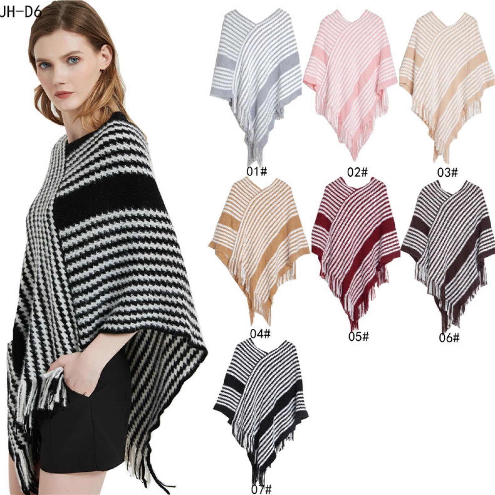 Sciarpa Donna Scialle Uomo Mantella Pullover Mantella Primavera Autunno Inverno Camicia Lavorata A Maglia Mantella Lavorata A Maglia A Righe Nere