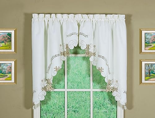 Vista 116 de Today's Curtain Verona - Persiana bordada inversa, 63 pulgadas, color crudo/antiguo