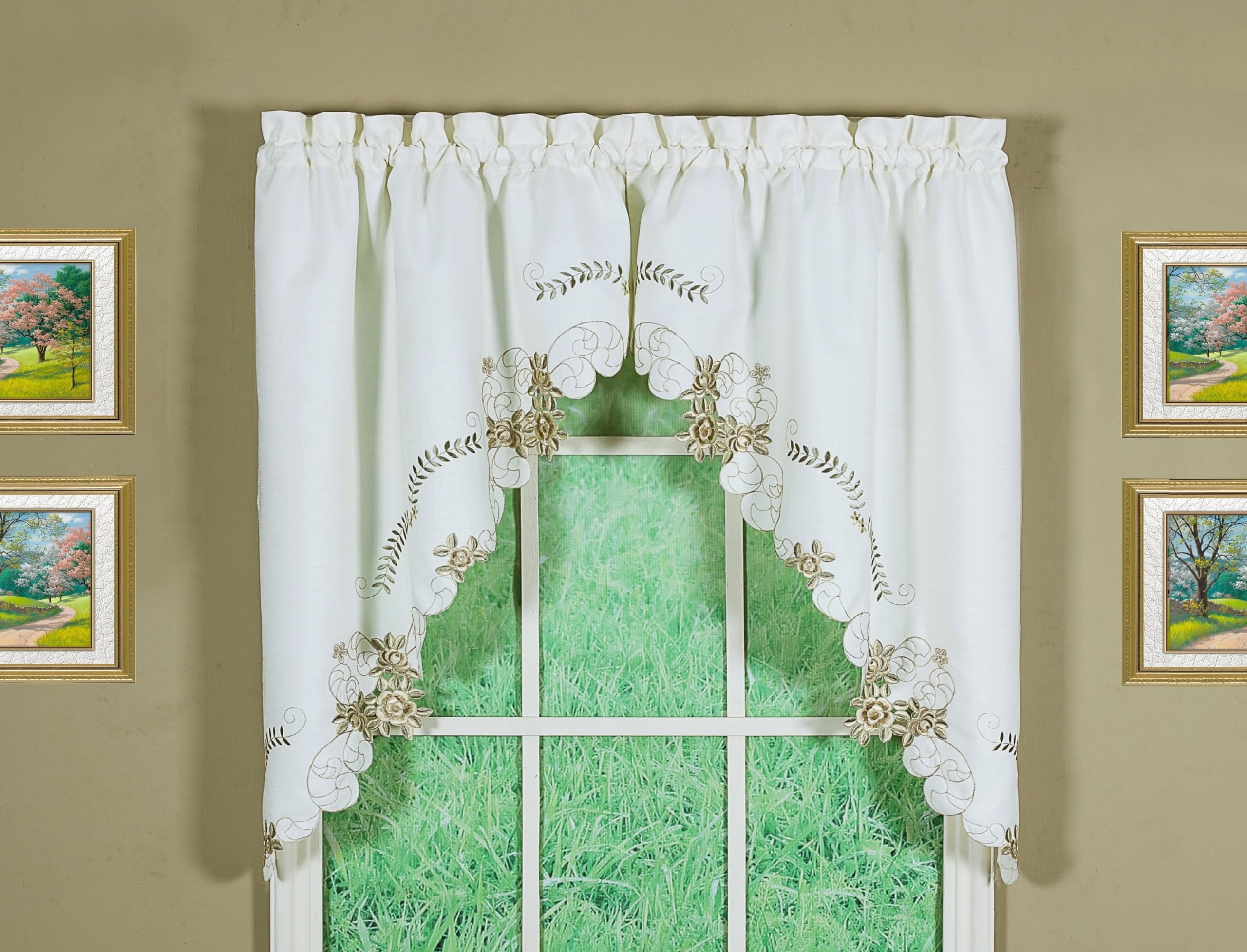 Today's Curtain Verona Reverse Embroidery Window Swag, 38-Inch, Ecru/Antique