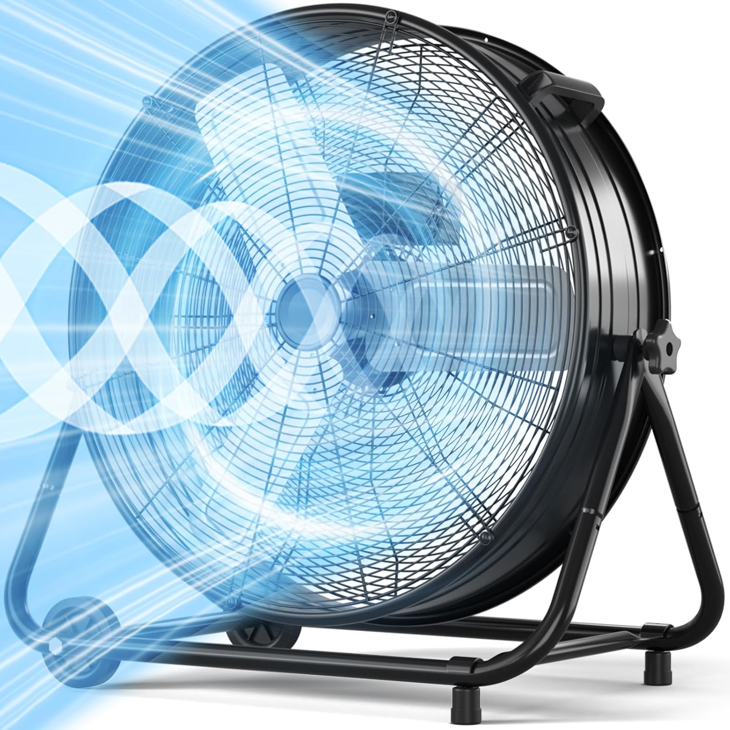 LifePlus 30" Industrial Drum Fan, 14000 CFM 550W High Velocity 3-Speed Heavy Duty Metal Air Circulator with 360° Tilt, Casters Handle for Warehouse Factory workshops Patios Garage