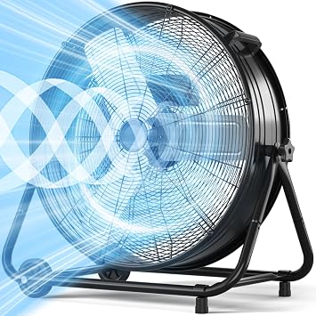 LifePlus 30" Industrial Drum Fan, 14000 CFM 550W High Velocity 3-Speed Heavy Duty Metal Air Circulator with 360 Tilt, Casters Handle for Warehouse Factory workshops Patios Garage