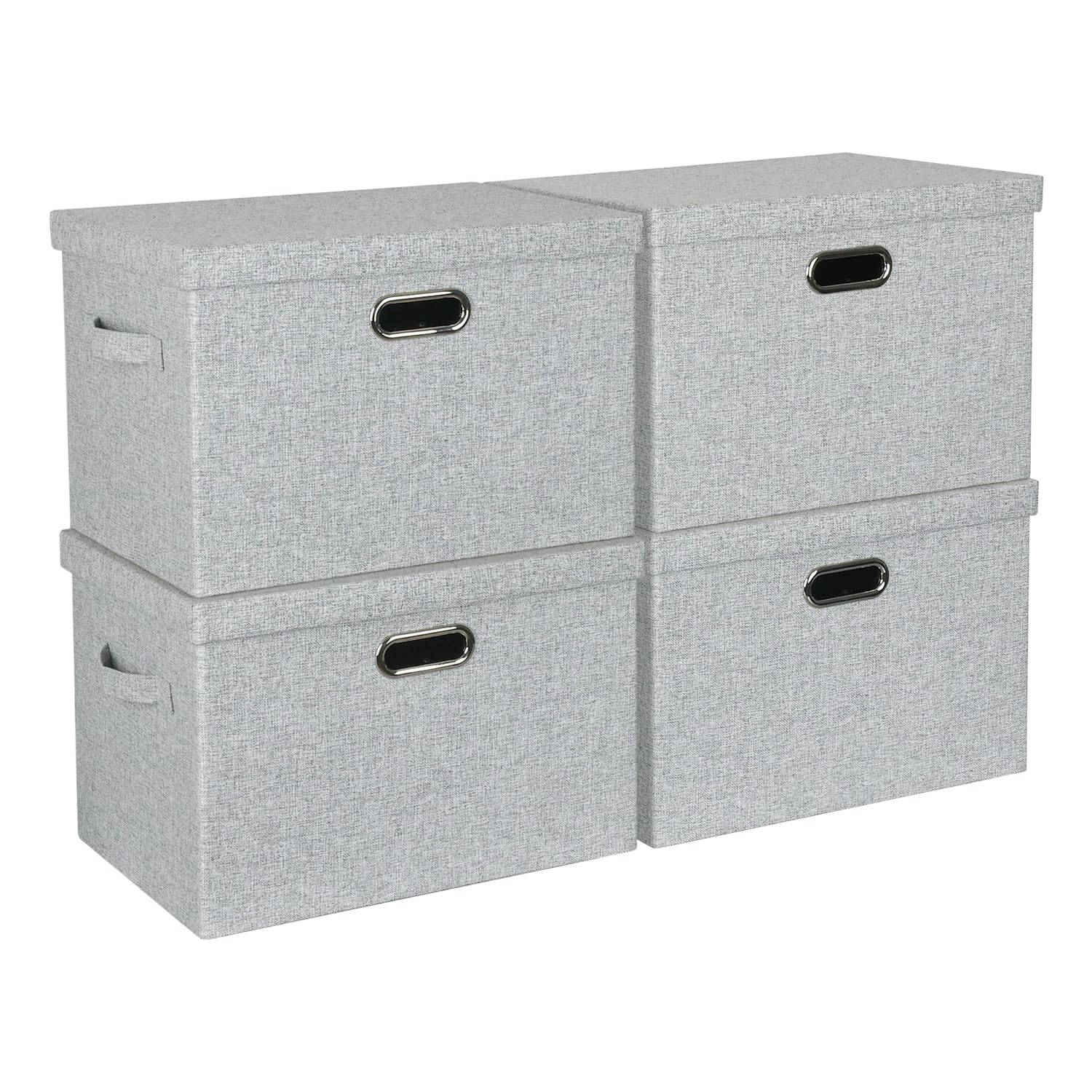 BinWhizFabric Storage Bins with Lids, 17 x 12.3 x 11 Inch (43.1x31.2x28 cm) Collapsible Boxes for Shelves, Clothes Organizer for Closet, Gray, 4 Pack