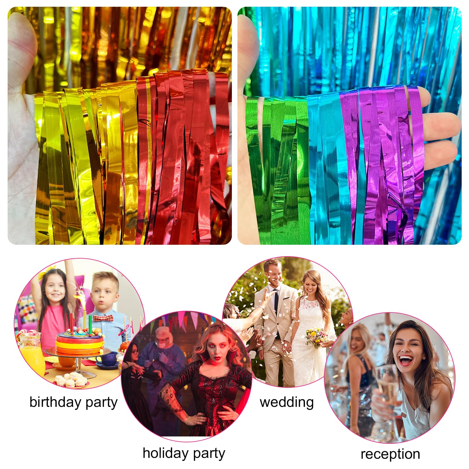 2 Tende A Frange Arcobaleno 1x2m - Tinsel Curtain Autoadesive Per Feste E Matrimoni