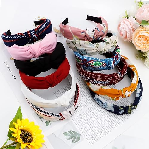 Vista 85 de VELSCRUN Diademas anudadas para mujer, 12 unidades, diadema ancha, estilo bohemio, turbante, banda elástica para el cabello, accesorios