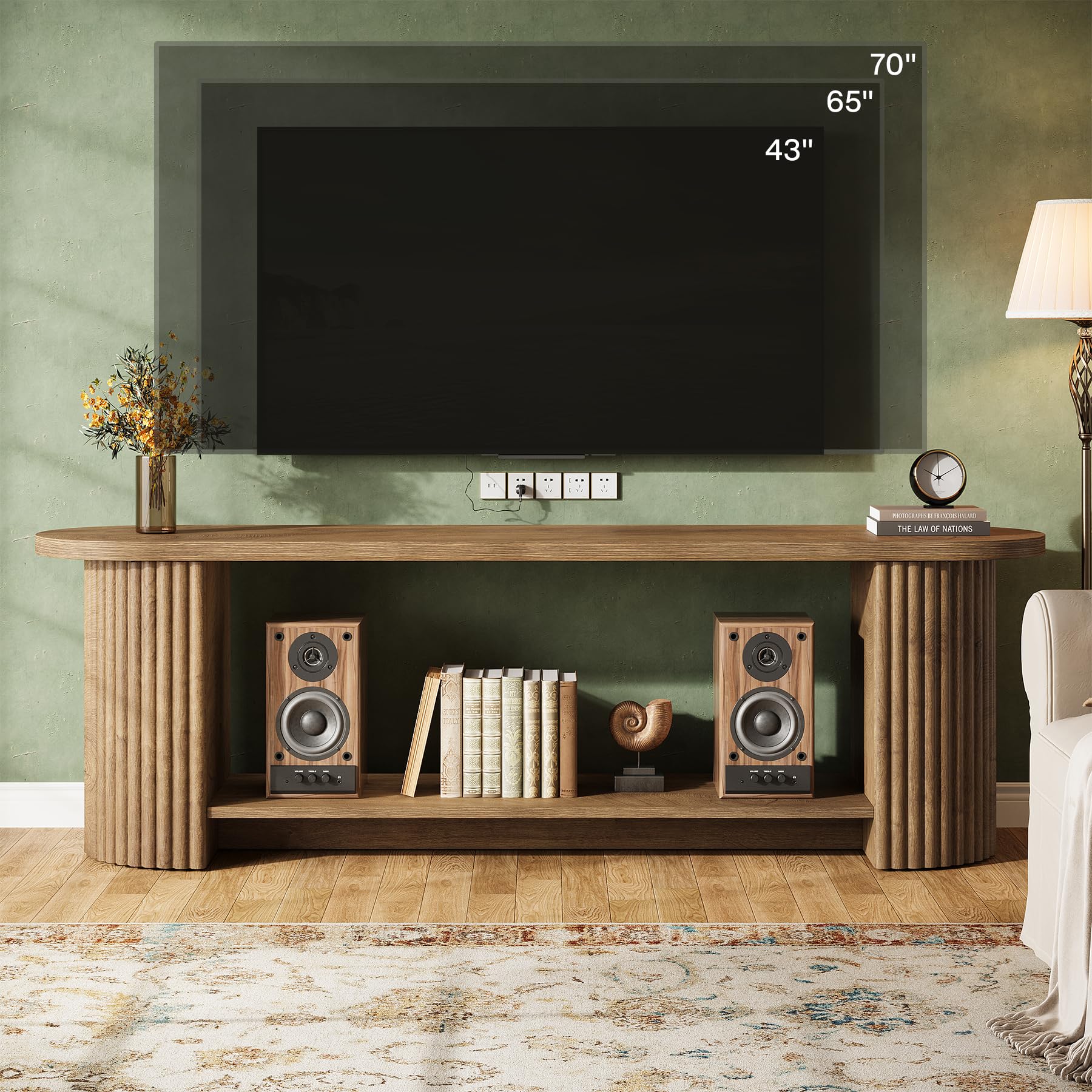 Tribesigns Mueble de TV de 160 cm, Mesa de TV de hasta 75 Pulgadas, Mueble para TV Rústico con Diseño Acanalado, Mueble Television con Almacenamiento para Salón, Dormitorio, Marrón