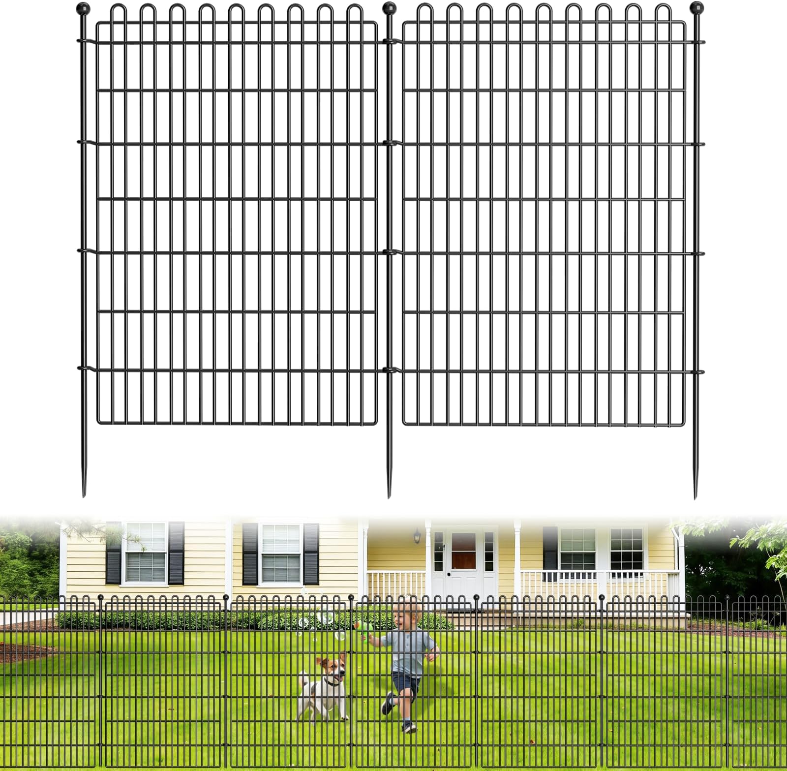 4 Panels No Dig Decorative Garden Fence for Yard, 48 in(H) X 10.5 ft(L) Animal Barrier Fencing for Outdoor Dog, Metal Portable Garden Fences for Borders, Pets, Landscape, Temporary Fence