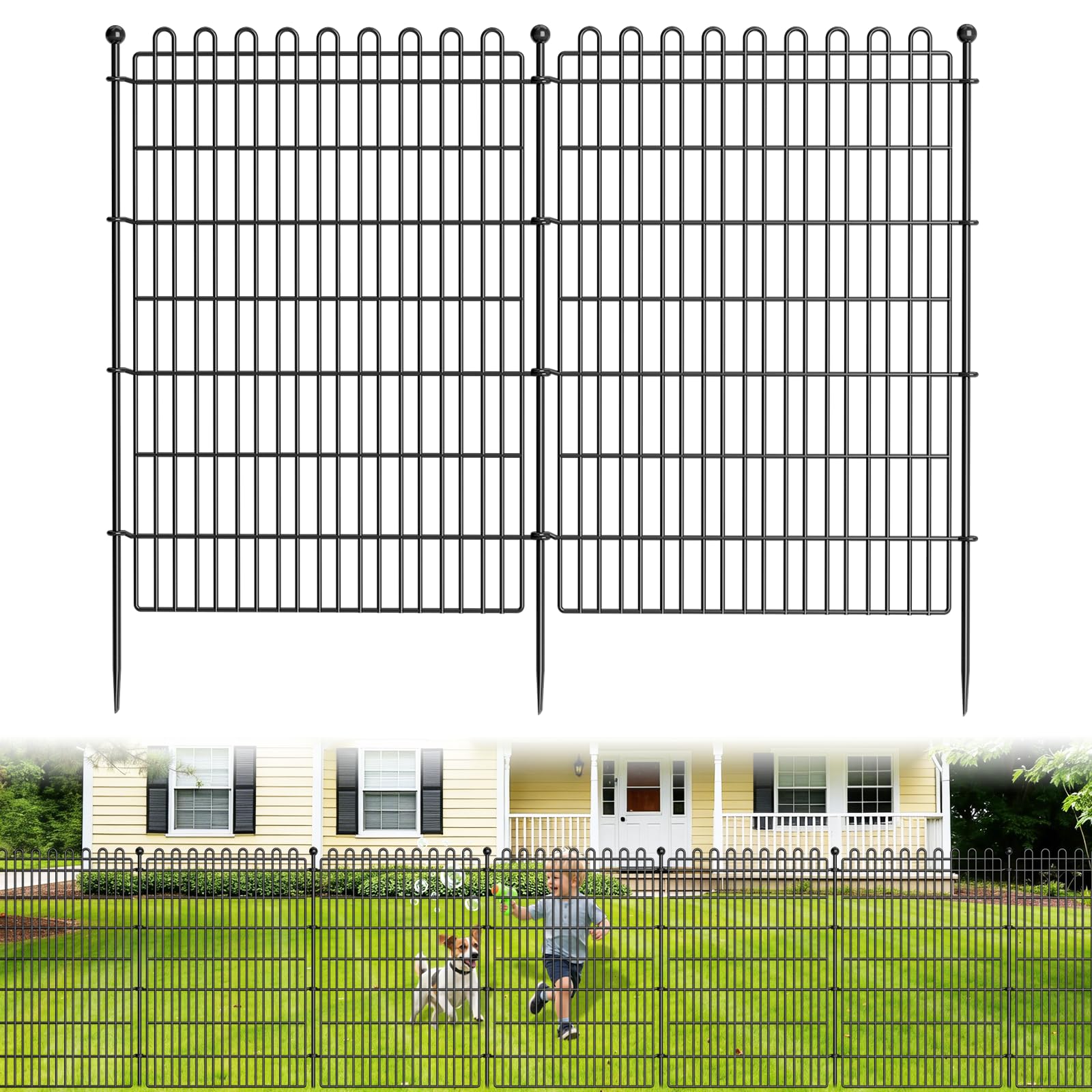8 Panels No Dig Decorative Garden Fence for Yard, 48 in(H) X 21 ft(L) Animal Barrier Fencing for Outdoor Dog, Metal Portable Garden Fences for Borders, Pets, Landscape, Temporary Fence