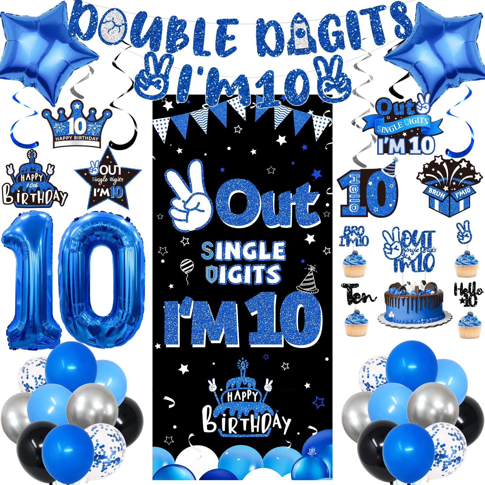 Blaue verdunkelnde einstellige "I'm 10 Geburtstagsparty-Dekoration"