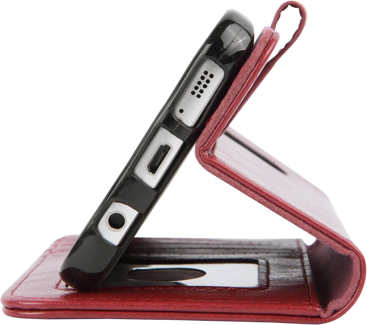 Arae Wallet Case for Samsung Galaxy S7 with Wrist Strap and Credit Card Holders (Not for S7 Edge) - wine red