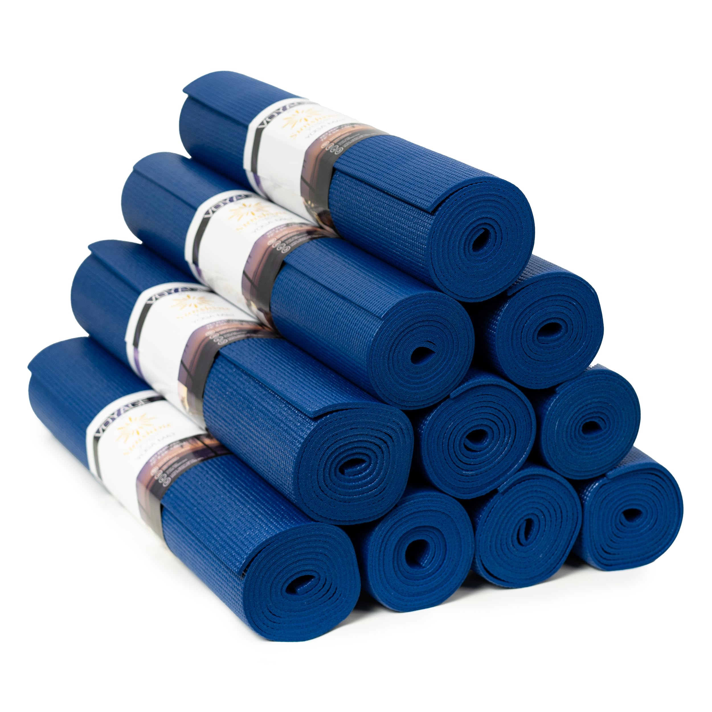 Sunshine Yoga Voyage Yoga Mat, 10 Pack, 72" x 24" Professional Studio and Gym Bulk Yoga Mats, 5mm Thick, Durable, Anti-Tear, Non Slip Fitness and Exercise Mats Dark Blue