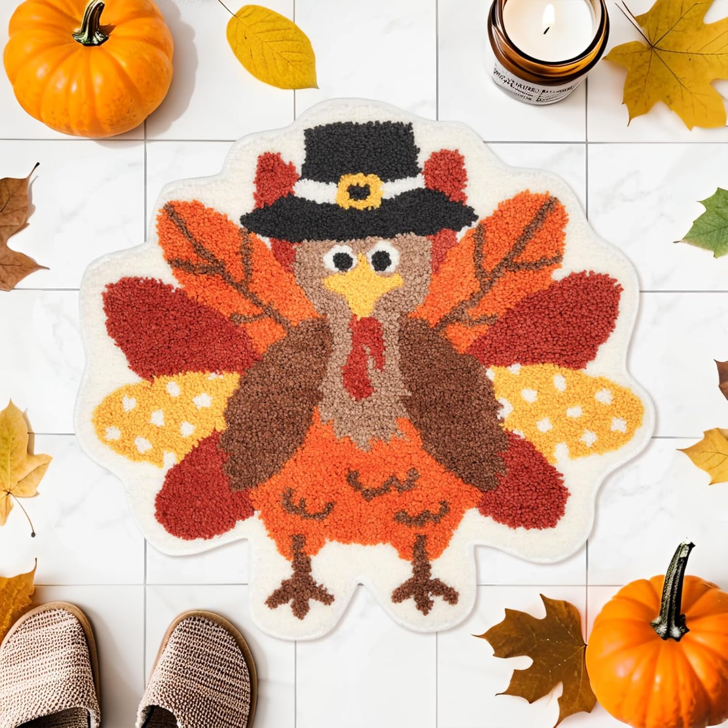Thanksgiving Bathroom Decor Turkey Bathroom Rug Bath Mat Decorative Winter Doormats 21 x 24 Inch for Tub Home Living Room