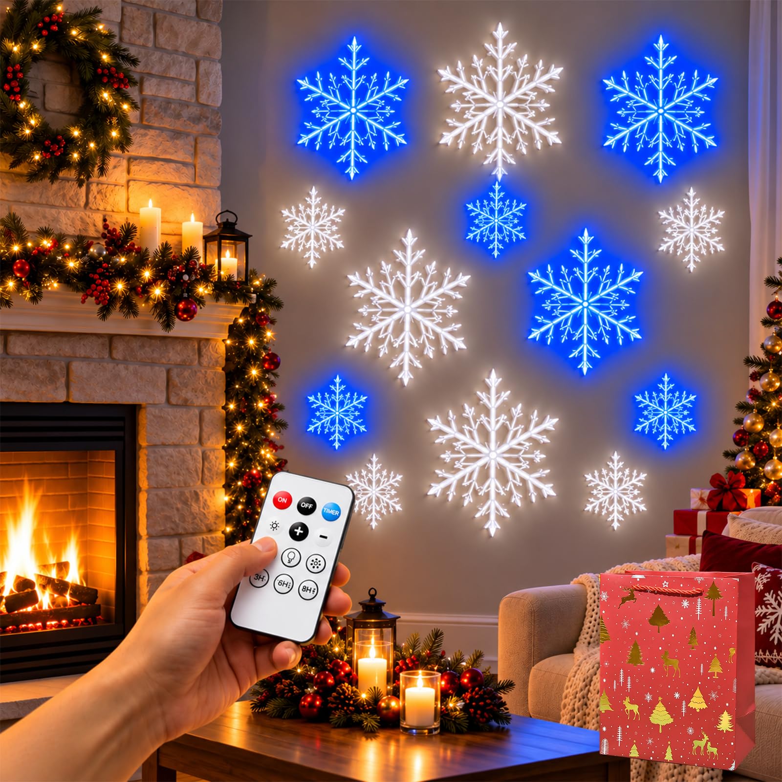LED Snowflake Wall Lights, Blue & White Light up Snow Flake Decorations