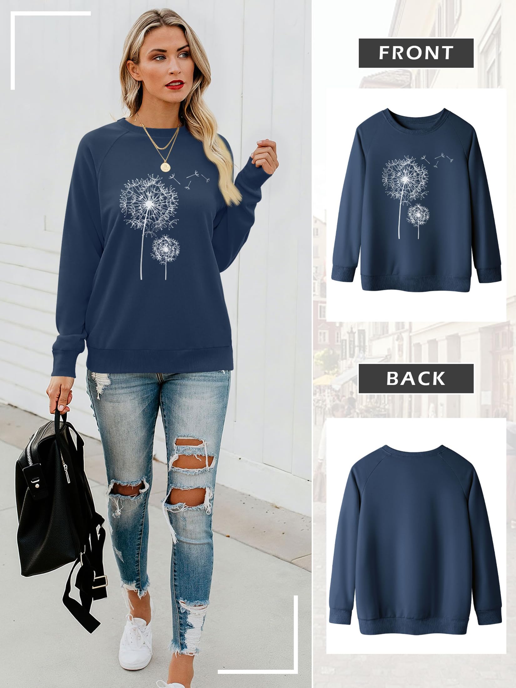 Dresswel Damen Lowenzahn Sweatshirt Langarmshirt Pusteblume Drucken Pullover Ansicht 5