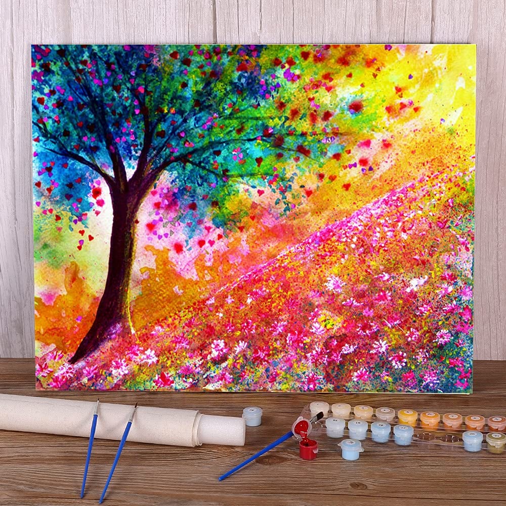 Zdklfm69 Dipingi con i Numeri Dipingere con i Numeri Albero di paesaggi Naturali Dipinti ad Olio Fai-da-Te Quadri su Tela Fatti a Mano per Bambini per lavori manuali (Nessuna Cornice) 40x50cm