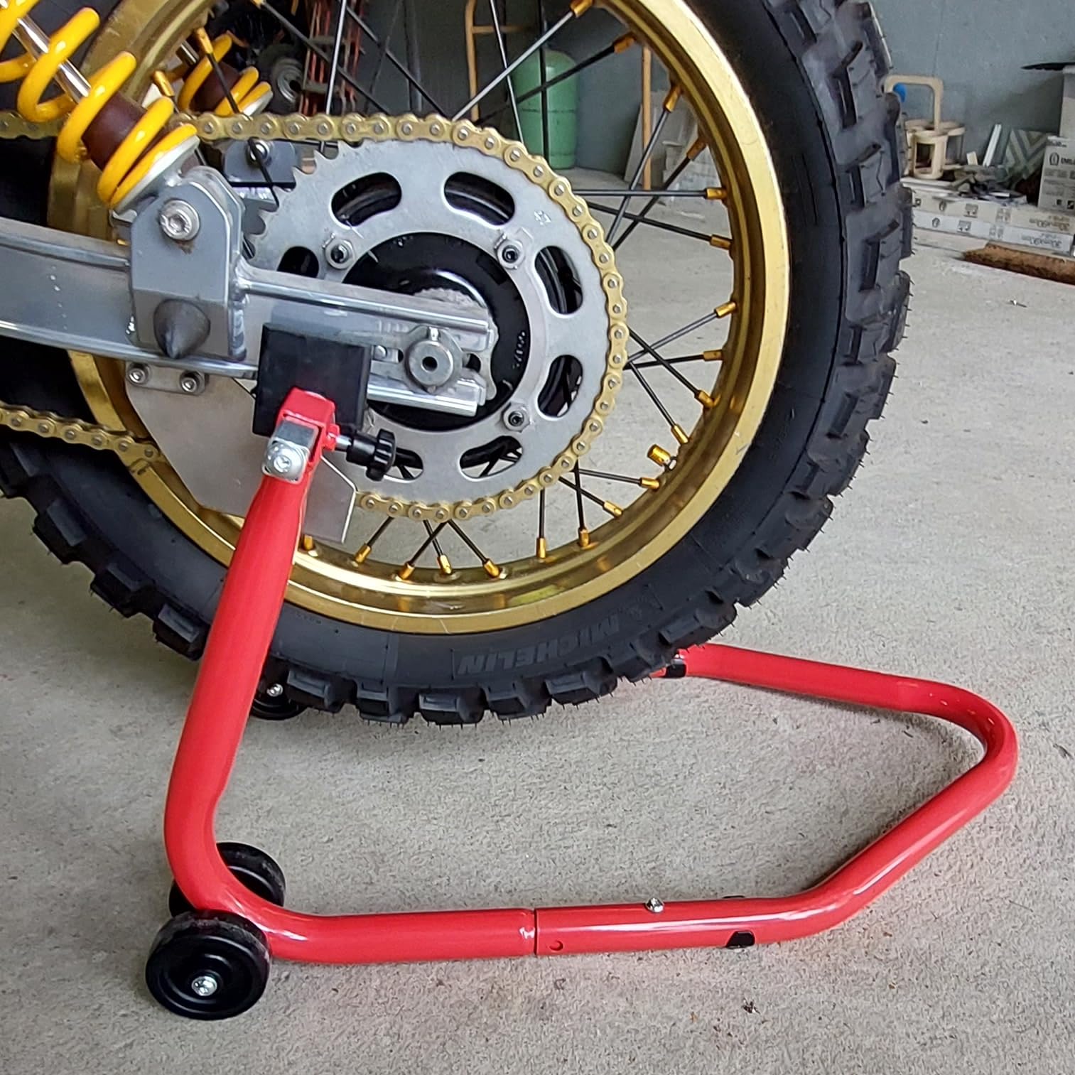 Béquille Moto 2 en 1 Avant Arrière Universelle I Béquille Atelier Moto Paddock avec Accessoires Interchangeables I Support Roue Moto pour Entretien et Réparation