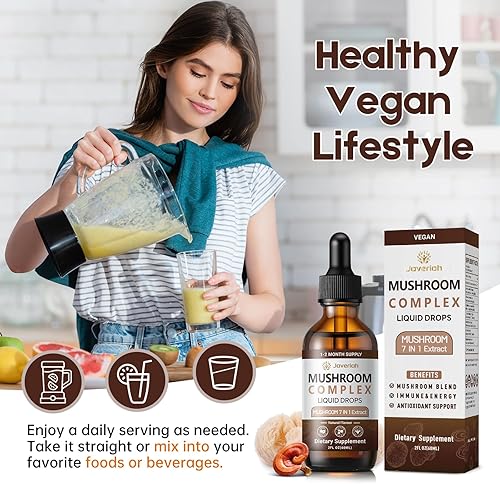 Miniatura 4 de Suplemento de gotas líquidas complejo de hongos  melena de león, shiitake, trompeta rey, cola de pavo, reishi, cordyceps y chaga, tintura vegana 7