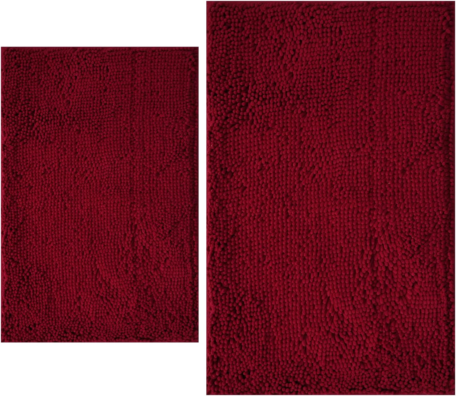 BOANKODU Bathroom Rugs Sets 2 Piece, Extra Soft Chenille Bath Mat Absorbent Bathroom Rug, Bathroom Mat with Sturdy PVC Non-Slip Bottom, Machine Washable Bath Rugs (Burgundy) Burgundy 16x24"+20x32"