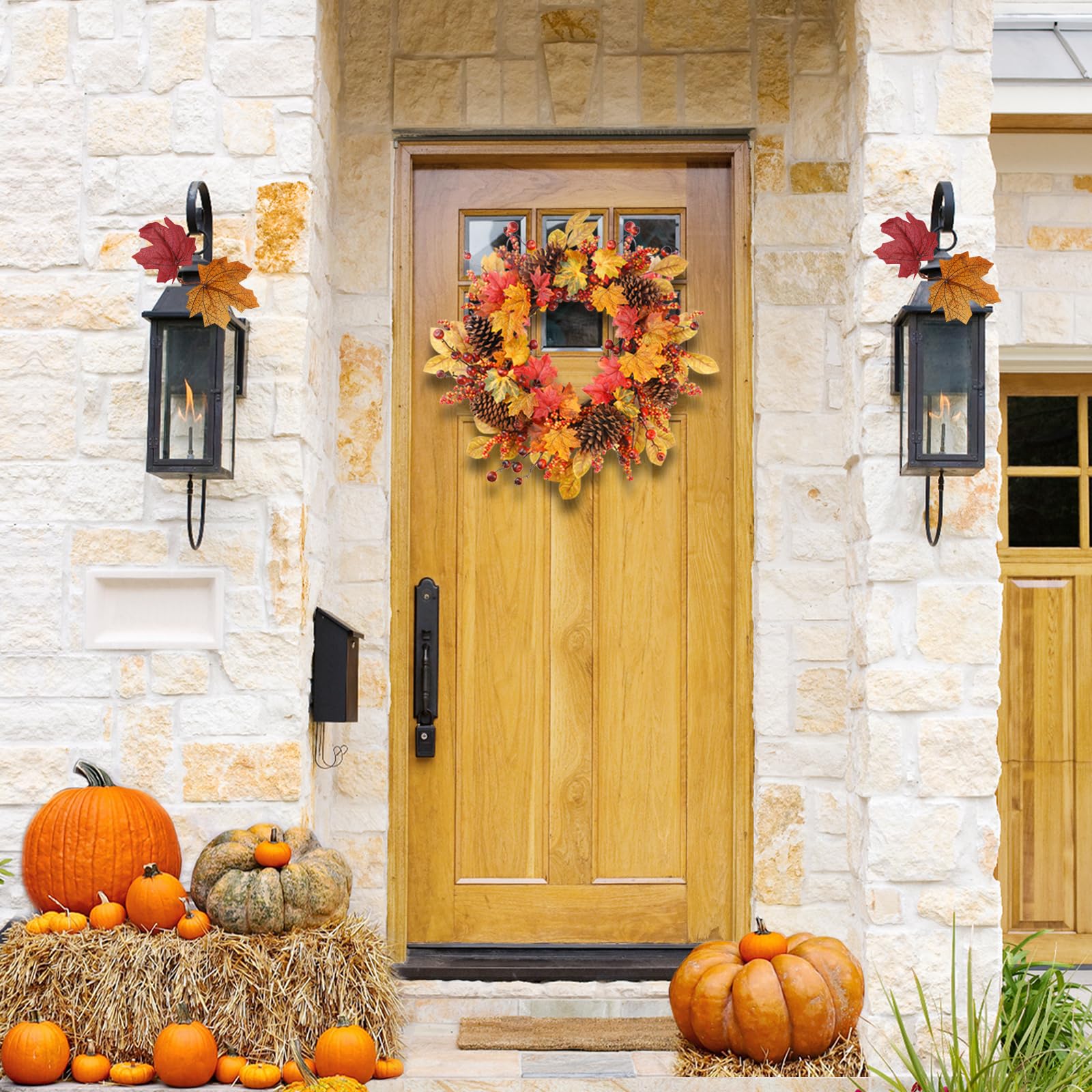 Türkranz Herbst, 61cm COLORSPEC Künstlicher Ahorn Tannenzapfen Türkranz für Halloween Erntedank, Türkranz Herbst Außen für Haustür Wand Fenster Hochzeit Party Dekoration Innen Außen