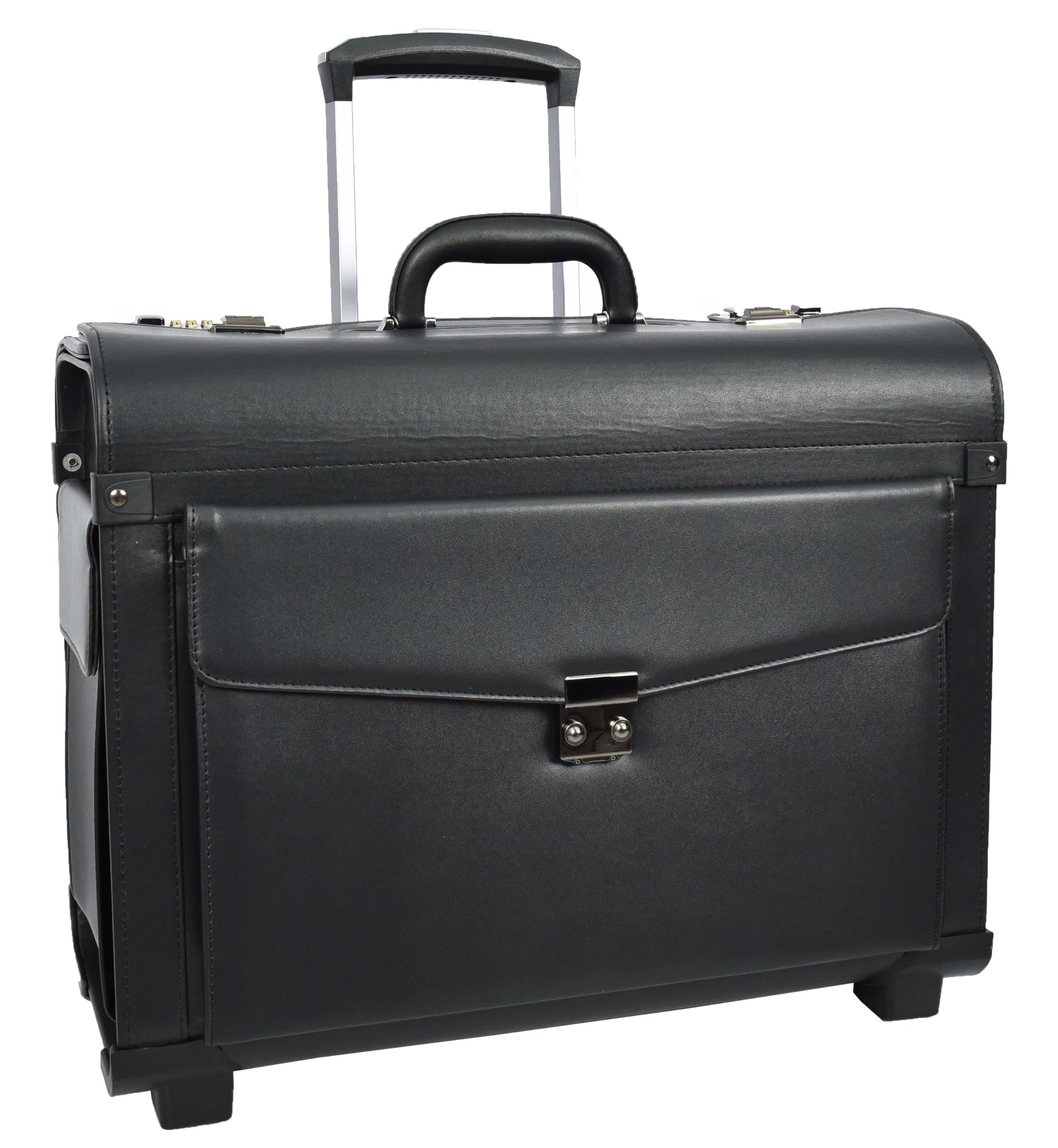 Pilot Case - Bolsa de viaje ligera de piel sintética con 2 ruedas, color negro