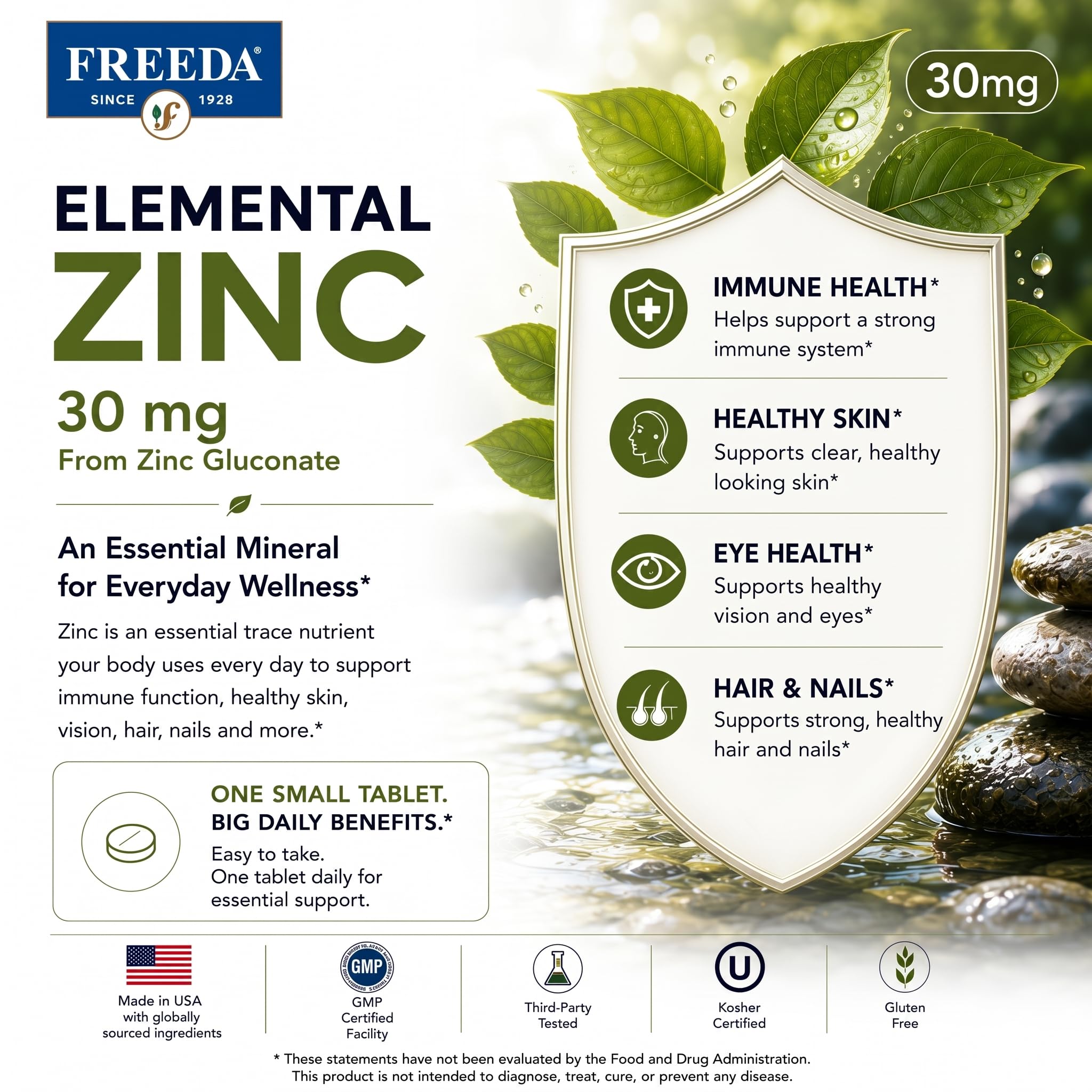 FREEDA Elemental Zinc 30mg – Vegan Immune, Skin & Eye Support – 100 Tabs — Amazon image 2
