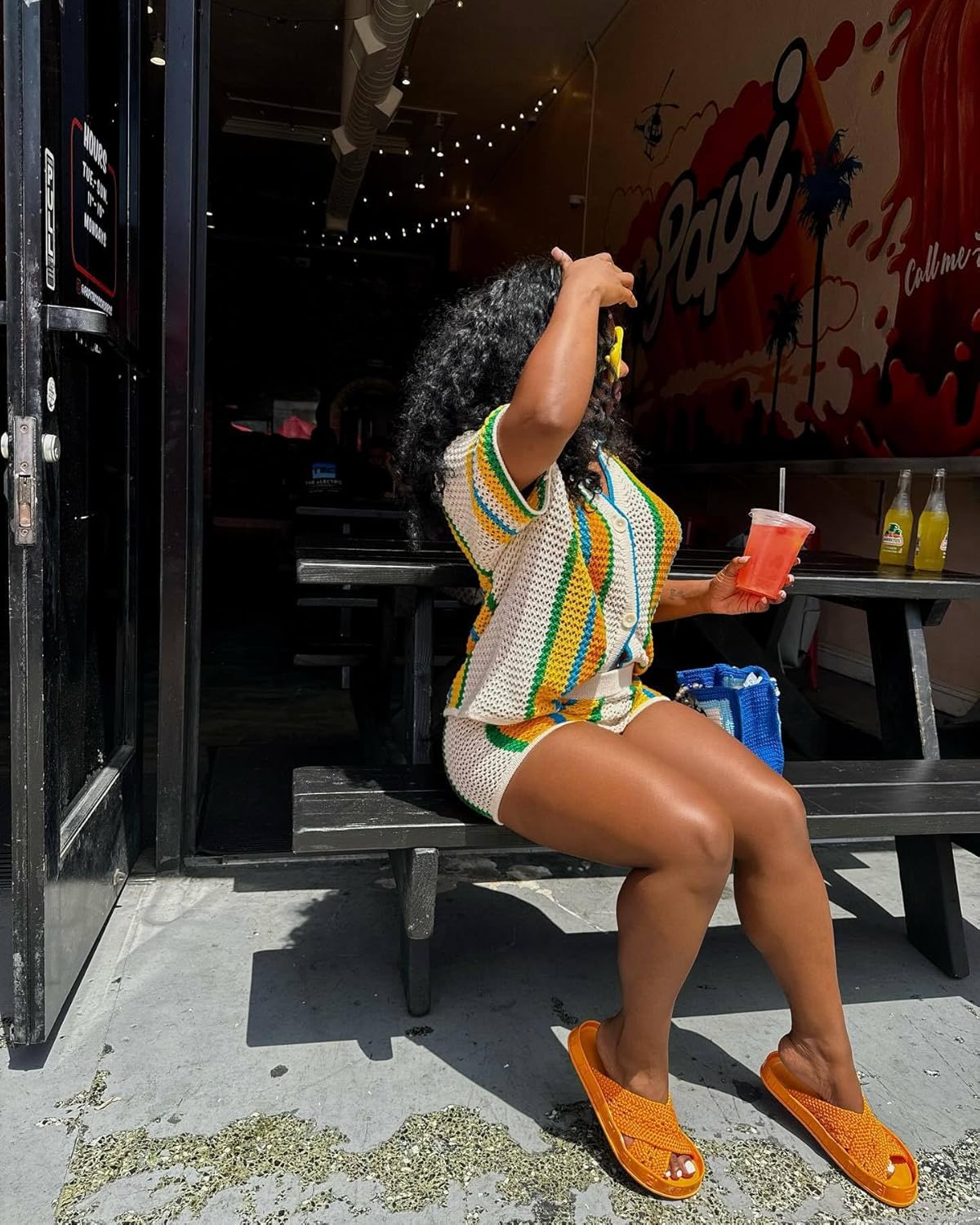 VOIKERDR Crochet Two Piece Short Set for Women Hollow Out Striped Shirt and Shorts Sexy Summer Outfits - Image 7