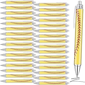 Thenshop 40 Pcs Softball Ballpoint Pens Softball Party Favors Funny Novelty Retractable Journaling Black Ink Writing Pens for Adults Sport Players Lover Gifts Office Decoration Birthday School Award