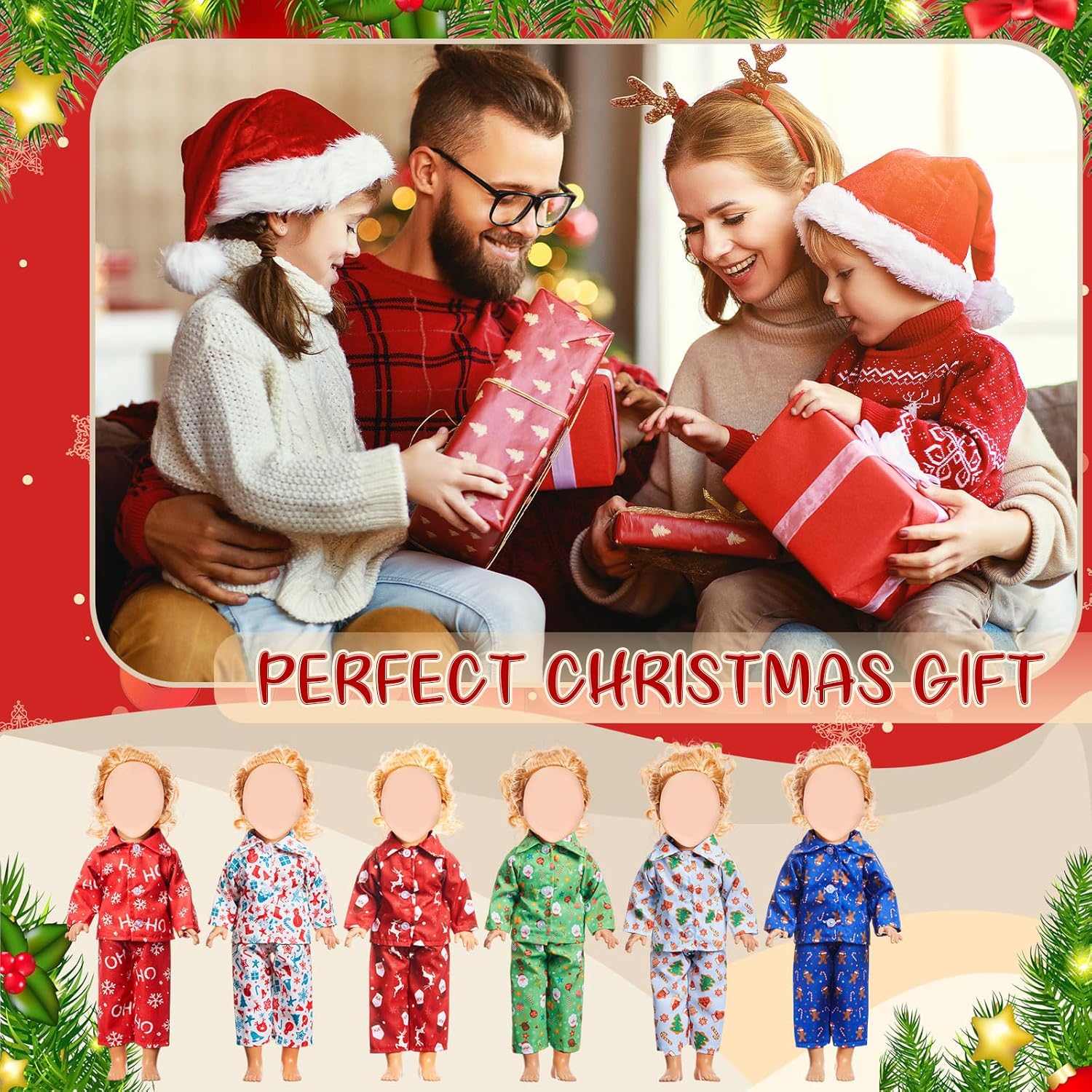 Simgoing 6 Set Christmas Doll Clothes for 18 Inch Dolls Accessories Christmas Pajamas Set Fashion Doll Clothes Pajamas Decor for Xmas Holiday Decoration Gift Supplies