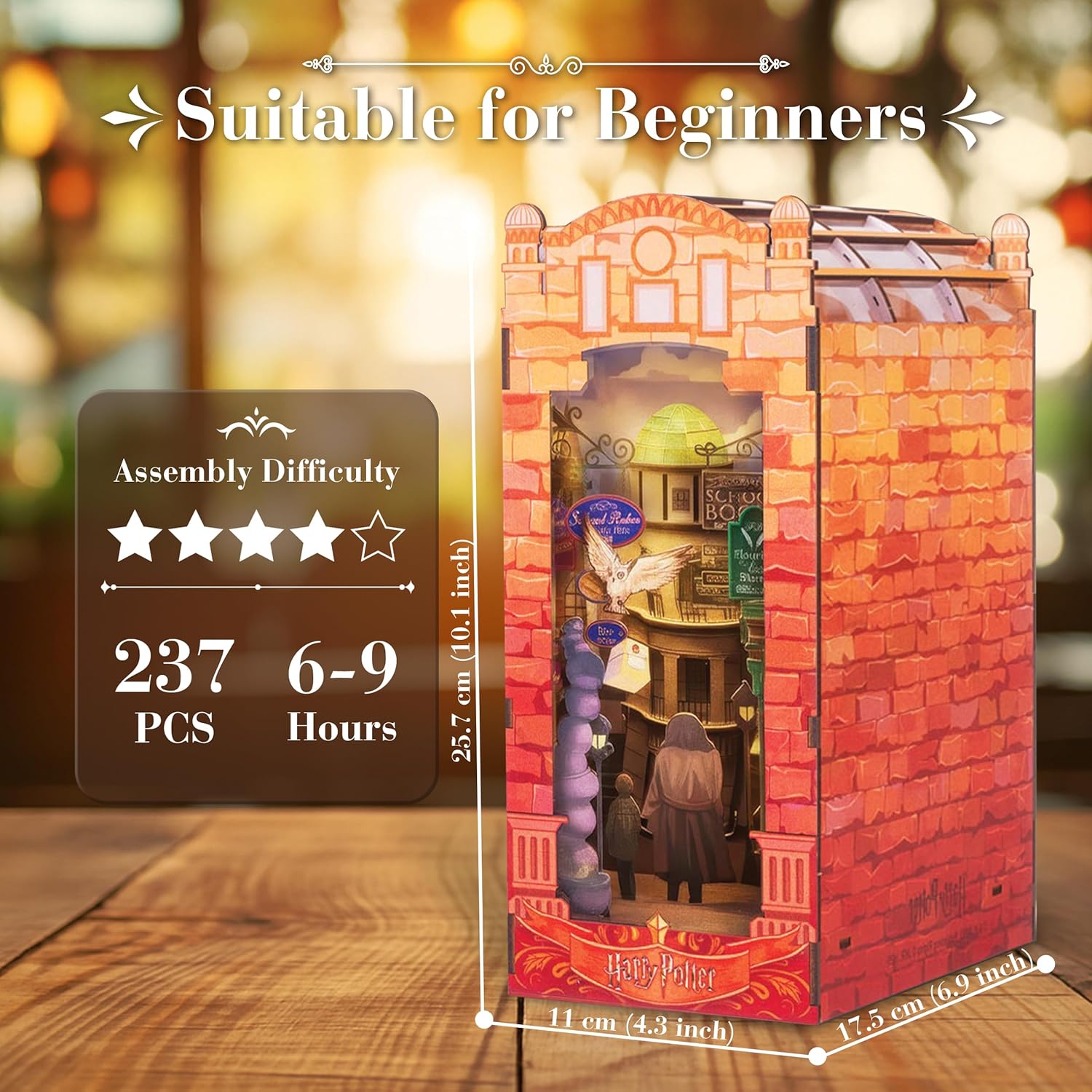 Harry Potter Diagon Alley Book Nook Kit – DIY 3D Wooden Puzzle with LED Lights | DIY Bookshelf Decor | Wizarding World Collectible & Magical Home Decor - Miniature Craft Gift for Kids and Adults