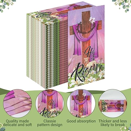 Miniatura 3 de Zhanmai 200 servilletas desechables de papel con texto en inglés Happy Easter He Is Risen para invitados, servilletas decorativas de Pascua, mesa,
