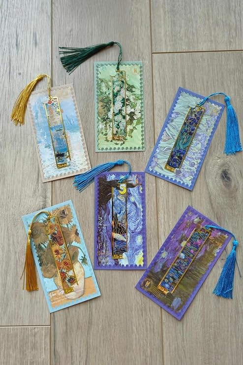 Kolbi Craft,Nilüferler Van Gogh Püsküllü Altın Renk Metal Kitap Ayracı Hediyelik Sanatsal