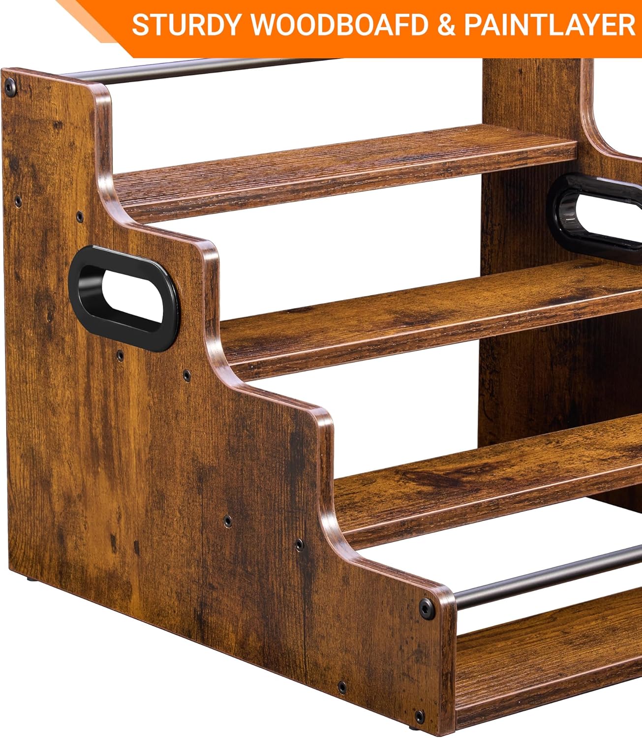 4-Tier Liquor Bottle Display Shelf, Holds up to 16 Bottles, Extra Large Rustic Bar Shelves for The Home Bar, Countertop Whiskey Organizer with Handles image 8 of 9 B0FB2XCM5F