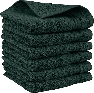 Elegant Comfort Premium Turkish Cotton 6 Pack Washcloths Set - 13 x 13 inch, Luxurious Hotel Spa Quality 100% Turkish Cotton 6PC Washcloth Set - Highly Absorbent - Soft Bathroom Towels, Hunter Green