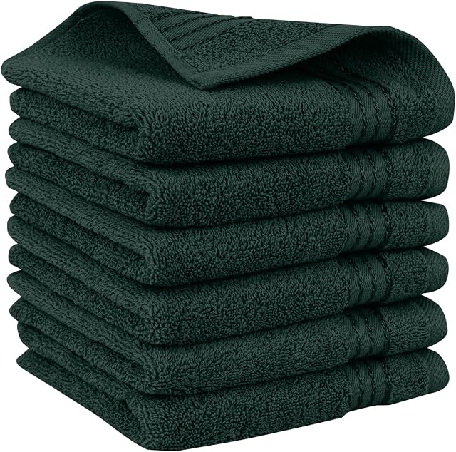 Elegant Comfort Coton turc haut de gamme 6 Ensemble de lingettes - 13 x 13 inch, Luxueux Hôtel de Qualité Spa 100% Coton turc 6PC Ensemble de linge - Très absorbant - Serviettes de bain douces, Hunter Green