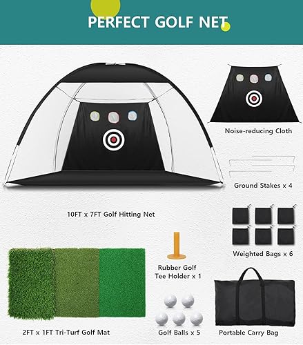 Miniatura 6 de Golf Net 10x7FT Golf Practice Net for Backyard Driving, Golf Hitting Net with Tri-Turf Golf Mat, Indoor Golf Training Chipping Aid Nets with Reduce