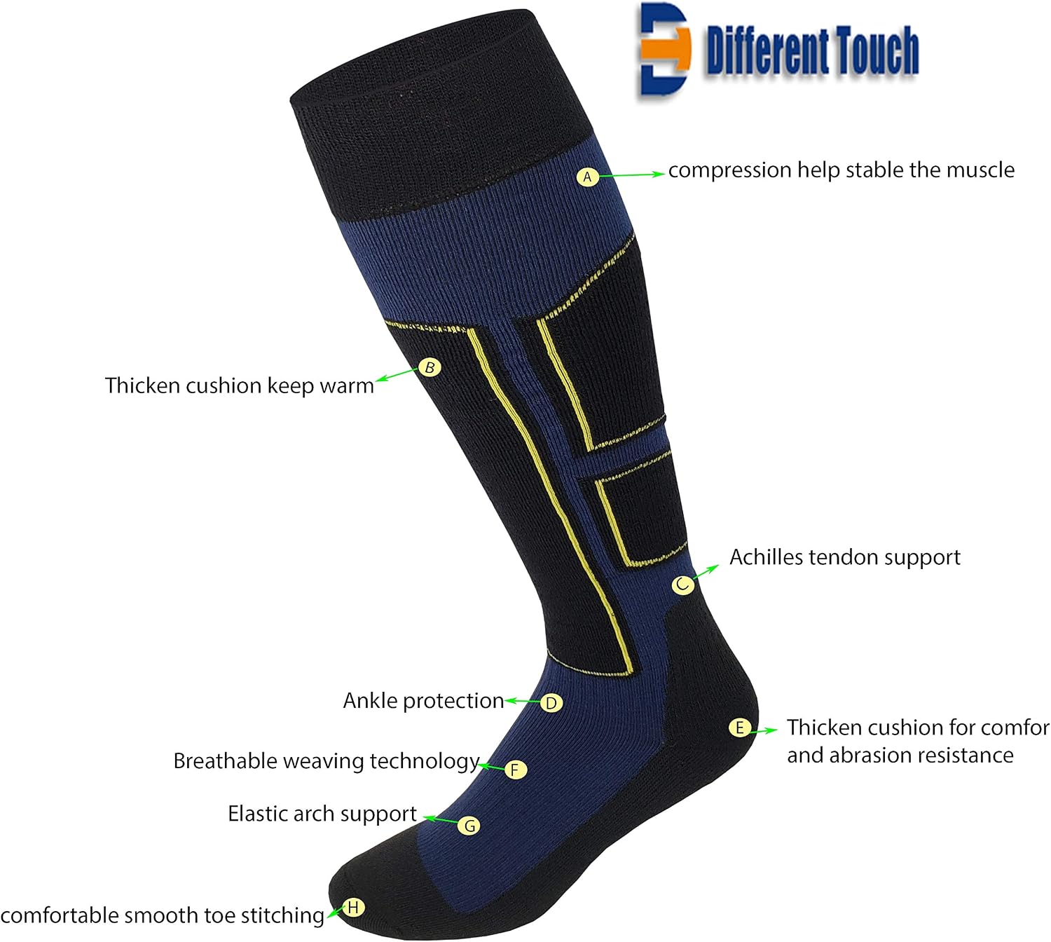 Different Touch Ski Socks- Skiing Hiking Camping Snowboard High Performance Thermolite Wool sock for Men & Women