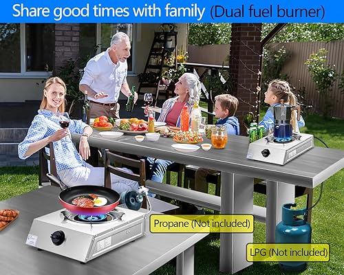 Miniatura 9 de Estufa de propano de un solo quemador, 1 quemador, 12000 BTU, estufa de combustible doble, quemador de propano de encendido automático con