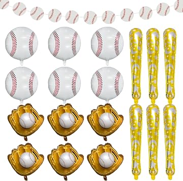 PLULON 19Pcs Baseball Party Decor - Balloons, Banner Garland, Glove, Bat & Foil Balloons for Kids Sports Themed Birthday Parties