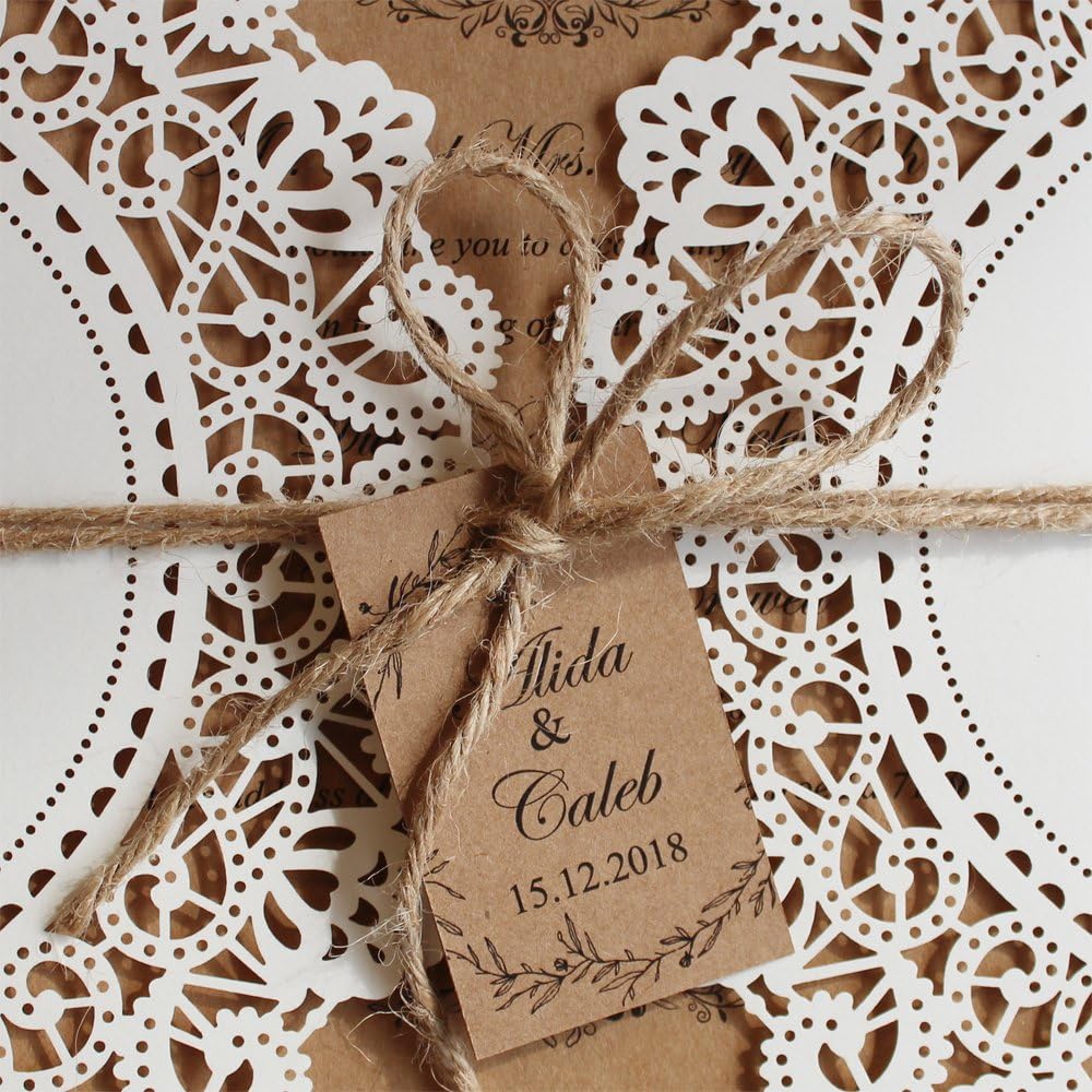 Personalized Rustic Wedding Invitations with Monogram Tag Wedding Invitation Cards Print Customized Wording - set of 50