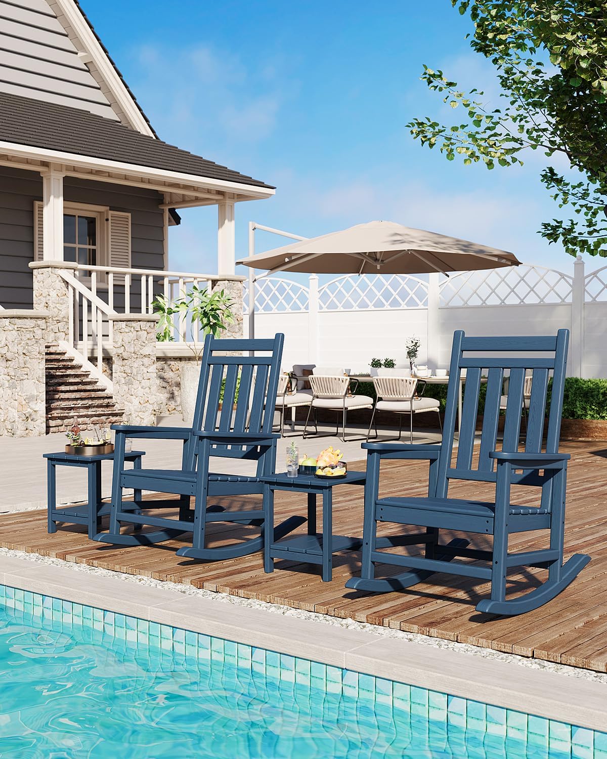 GarveeLife Adirondack Outdoor Side Table 18 x 15 in, HDPE 2-Tier Patio Side Tables for Outside, All-Weather End Table for Patio Pool Deck Indoor Backyard, Navy Blue-2Pcs