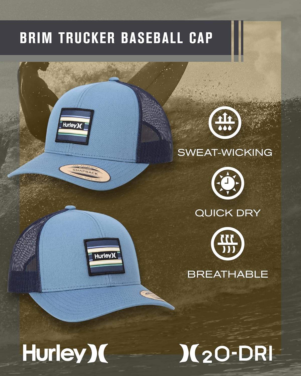 Hurley Men's Caps - Fairway Trucker Mesh Baseball Cap - Snap Back Hats for Men - Image 2