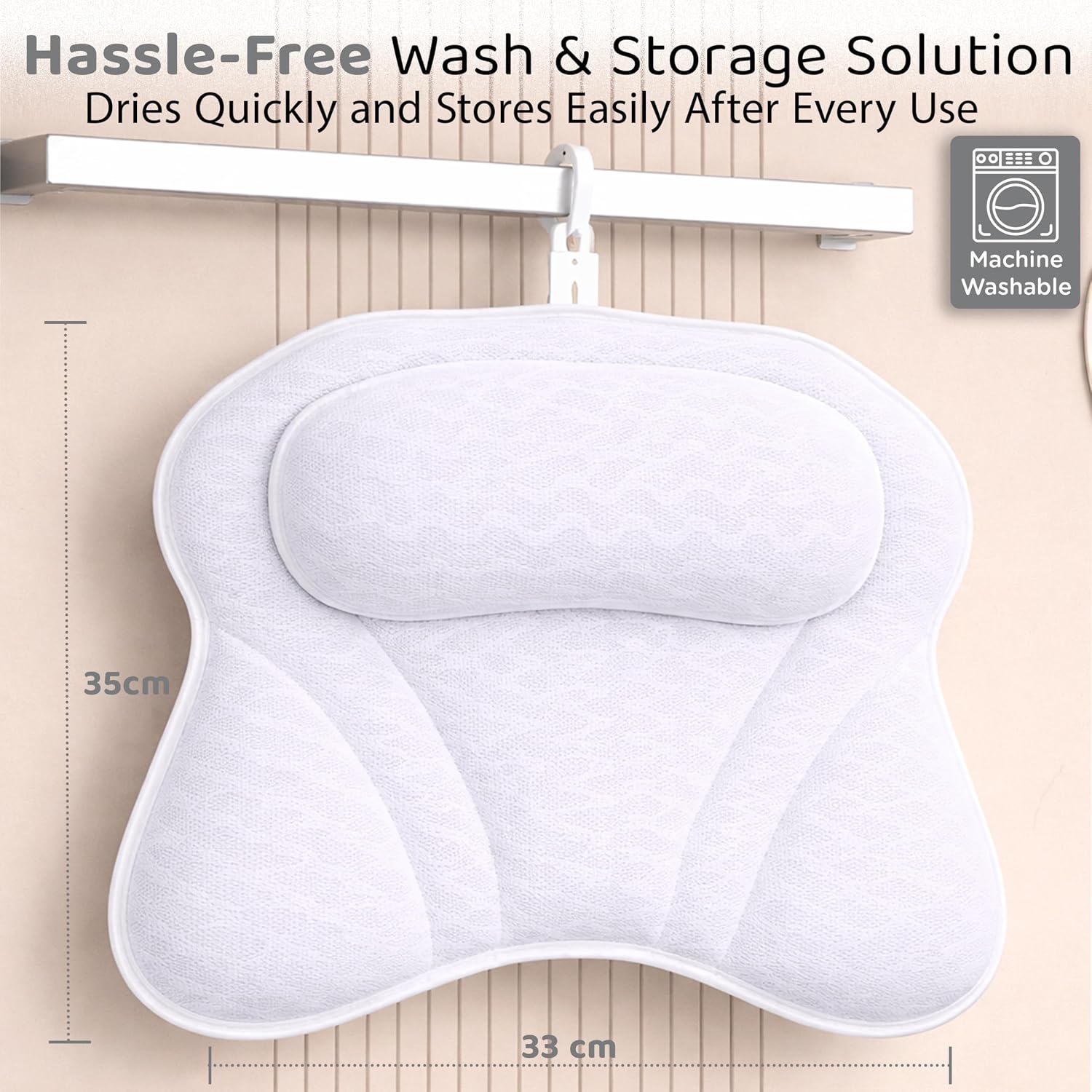 MONK & LLAMA Bath Pillow for Tub Soft Bathtub Pillow for Head and Neck Support Non-Slip Tub Pillow with Quick-Dry Mesh Comfortable Bath Accessory for Women & Men - Curved, White