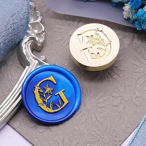 Miniatura 3 de SWANGSA Kit de sello de cera del alfabeto G, elegante sello de sellado de letras florales botánicas con 200 cuentas de cera de sellado (G)