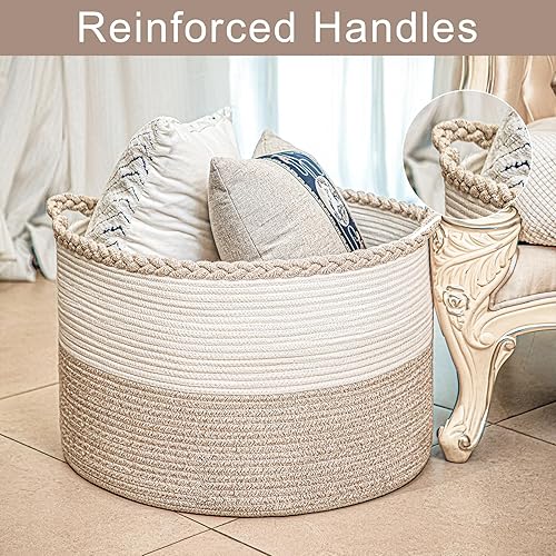 Miniatura 2 de Homlikelan Cesta de lavandería de gran tamaño 87L, cesta de ropa de cuerda de algodón, cesta de lavandería tejida, cesta de almacenamiento para