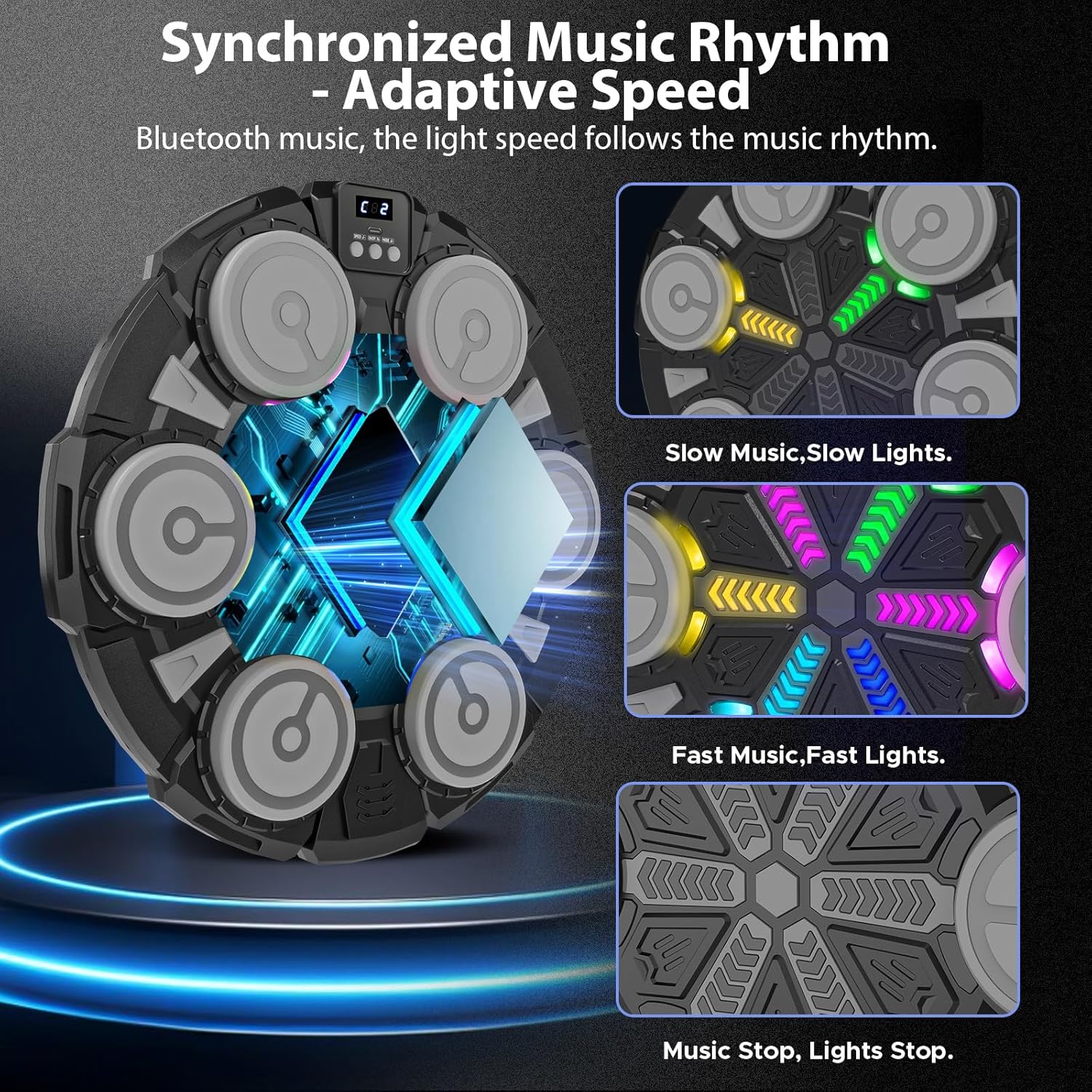 Music Punching Machine for Kids Adults,Bluetooth Wall Mounted Boxing Trainer with Gloves,Rhythm Lights,2 Player Battle Mode,Reaction Training Pad,Home Gym Sport Toys Gifts for Boys Girls Teens 6-12+ - Image 5