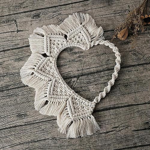 Miniatura 2 de Tapiz de macramé de corazón nórdico, flecos tejidos para decoración de fondo de dormitorio