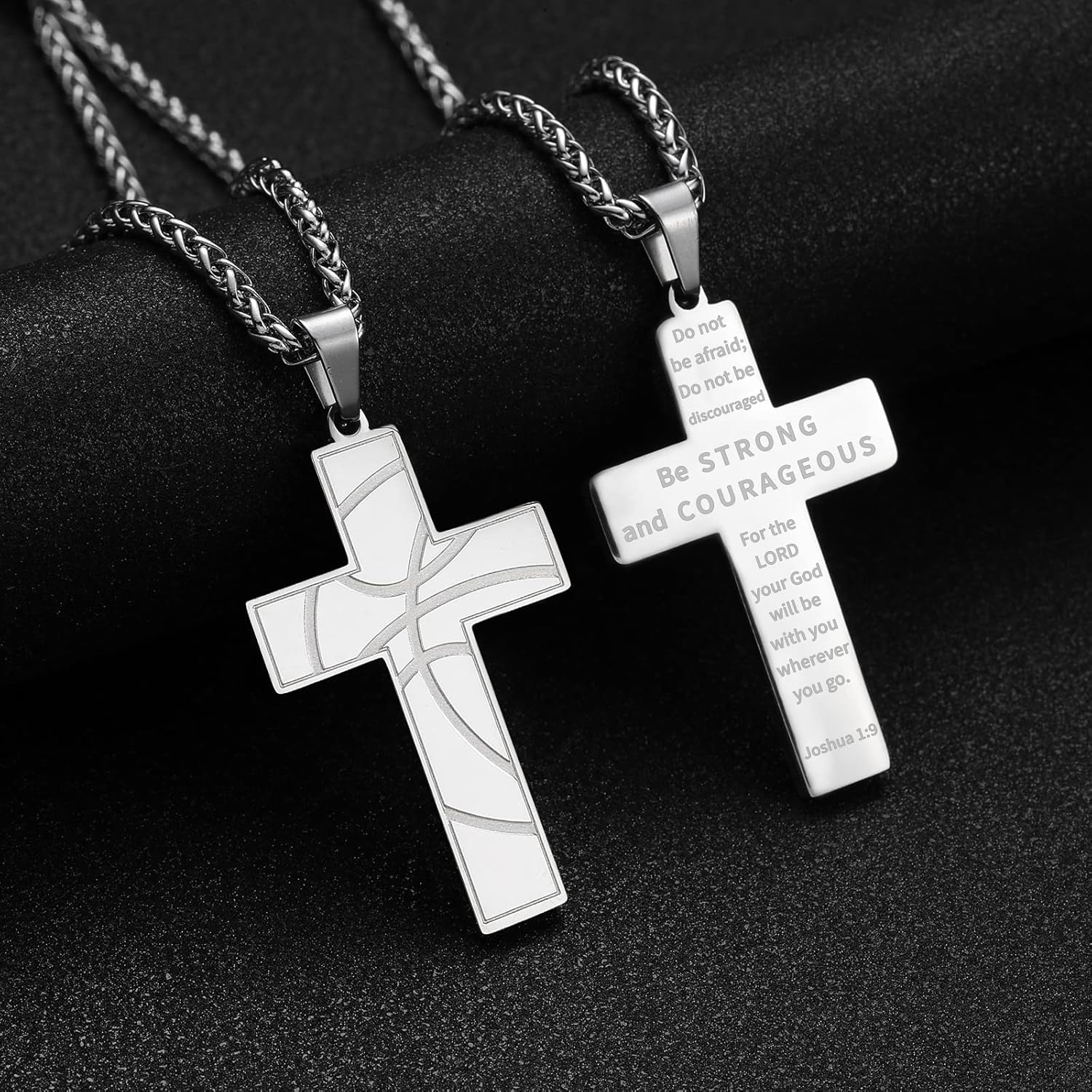 Basketball Cross Necklace for Boys Men, Stainless Steel Bible Verse Pendant Chain, Christian Religious Jewelry Gifts for Son Teen Boys - Image 2