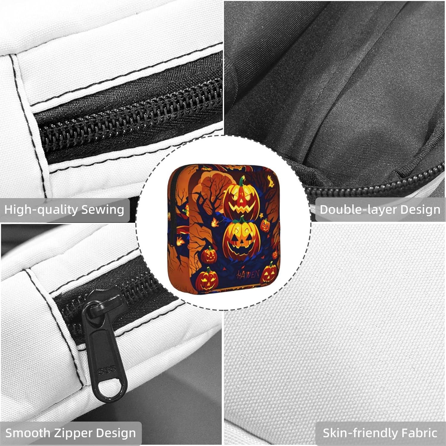 Halloween Pumpkin Print Multifunctional Storage Bag Pad Bag Skin-Friendly Period Pouch Reusable Tampon Bag for Female